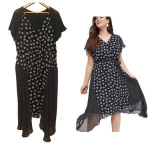 Lane Bryant Floral Faux Wrap Midi Dress Size 14 Large